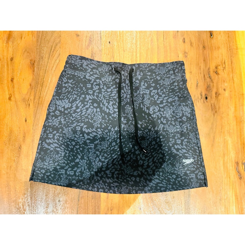 Speedo Swim Skort Women Medium Grey Black Animal Print Excellent Built-in Shorts